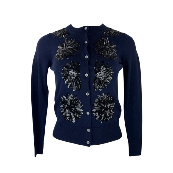 J. Crew Thin Navy Cardigan with Black Sequins - Picture 1 of 2